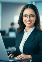 o negócio mulher com computador portátil. ai generativo pró foto