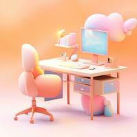 Visão do 3d moderno escrivaninha e cadeira escritório confortável quarto ilustração foto