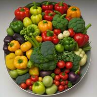 topo Visão do saudável orgânico Comida verde vegetais, sementes e ervas em cinzento fundo fonte do proteína para vegetarianos de ai gerado foto