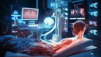 futurista médico tecnologia pesquisa cientistas diagnosticar uma paciente foto