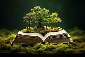 a aberto livro a partir de a Páginas do que uma árvore cresce. conceito do conhecimento, imaginação e fantasia foto