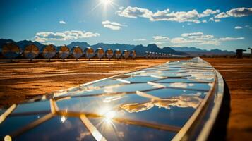 csp plantar espelhos brilhando debaixo deserto Sol fundo com esvaziar espaço para texto foto