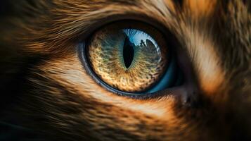 macro olho do uma animal malhado gato foto