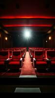 cinema assentos com Holofote e em branco tela foto