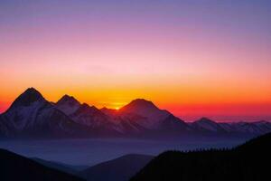 montanha silhuetas às pôr do sol. ai generativo pró foto