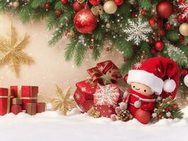 alegre Natal festivo Natal decorações feriado inverno fundo ai gerado foto