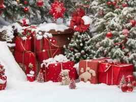 alegre Natal festivo Natal decorações feriado inverno fundo ai gerado foto