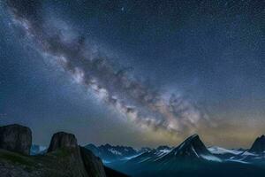 noite Visão do natureza montanha com a leitoso caminho. ai generativo pró foto