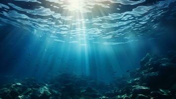 embaixo da agua cena com bolhas cena com Sol raios gerar ai foto