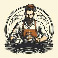 masculino barista ilustração café fazer compras logotipo Preto e branco gerar ai foto