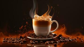 uma copo do quente café com café feijão ai generativo foto