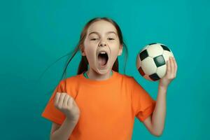 pequeno menina futebol jogador. gerar ai foto