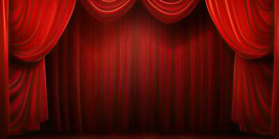 teatro etapa vermelho cortinas papel de parede. ai generativo. foto
