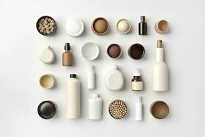 Cosmético beleza produtos containers em branco fundo. generativo ai foto