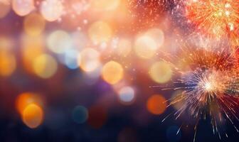 a comemorar Novo ano, vibrante fogos de artifício rebentar dentro a céu. criada com ai foto