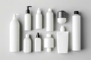 Cosmético beleza produtos containers em branco fundo. generativo ai foto