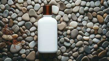 pele Cuidado produtos garrafa, xampu, loção, com neural fundo ai generativo foto