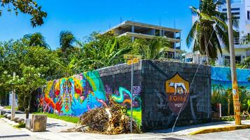 playa del carmen quintana roo méxico 2021 pinturas de parede típicas da paisagem urbana de rua de pedestres playa del carmen méxico. foto