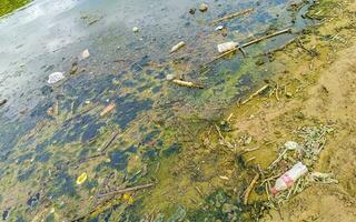 rio poluído e lixo verde sujo em puerto escondido méxico. foto