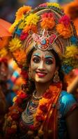 colorida guarda-chuvas e fantasias preencher a ruas às Mumbai carnaval dentro Índia foto