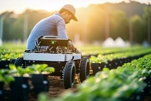 inteligente robótico agricultores. agricultura tecnologia. ai gerado foto