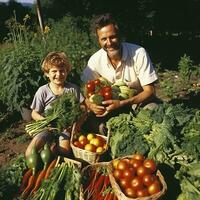 feliz família jardinagem juntos foto