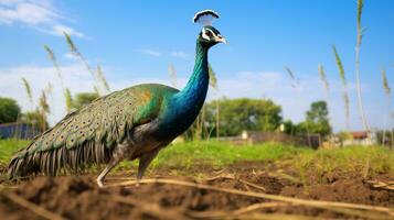 foto do uma pavão dentro a fazenda. generativo ai