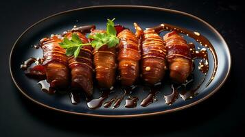 foto do embrulhado em bacon datas Como uma prato dentro uma sofisticado restaurante. generativo ai