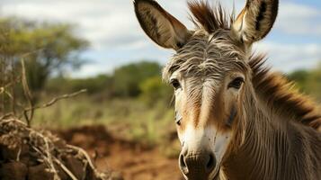 fechar-se foto do uma zonkey olhando qualquer direção. generativo ai