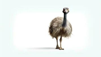 foto do uma avestruz em branco fundo. generativo ai