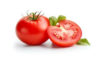 foto do tomates e fatia do tomate isolado em branco fundo. generativo ai