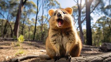 foto do quokka dentro ther floresta com azul céu. generativo ai