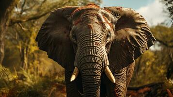 fechar-se foto do uma africano elefante olhando qualquer direção em selva. generativo ai