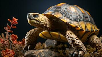 fechar-se foto do uma tartaruga olhando dentro seus habitat. generativo ai