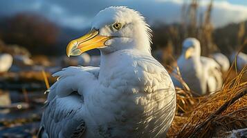 fechar-se foto do uma albatroz olhando qualquer direção. generativo ai