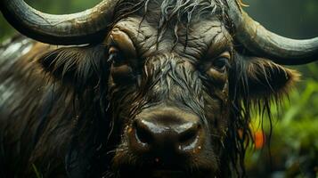 fechar-se foto do uma GNU olhando qualquer direção em selva. generativo ai