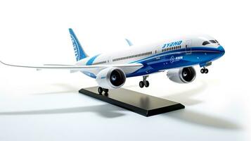 exibindo uma 3d miniatura boeing 787 delineador dos sonhos. generativo ai foto