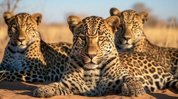 foto do uma rebanho do jaguar em repouso dentro a aberto área em a savana. generativo ai