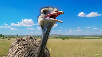 foto do uma avestruz dentro a fazenda. generativo ai