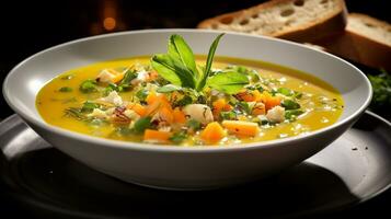 foto do inverno vegetal sopa Como uma prato dentro uma sofisticado restaurante. generativo ai