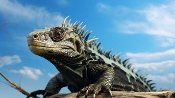 foto do uma tegu lagarto debaixo azul céu. generativo ai