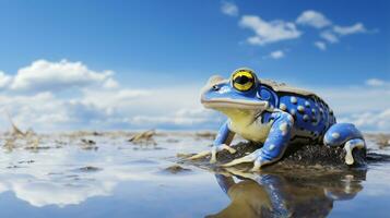 foto do uma xenopus rã debaixo azul céu. generativo ai