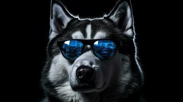 foto do uma siberian rouco cachorro usando Óculos isolado em branco fundo. generativo ai