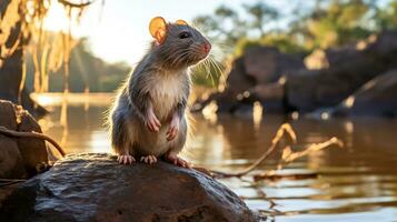 fechar-se foto do uma com crista rato olhando dentro seus habitat. generativo ai