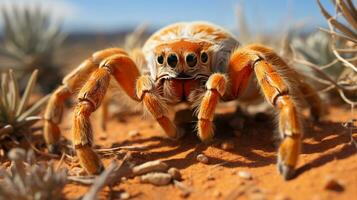 fechar-se foto do uma deserto tarântula olhando qualquer direção dentro a deserto. generativo ai