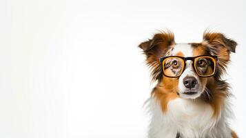 foto do uma australiano pastor cachorro usando Óculos isolado em branco fundo. generativo ai