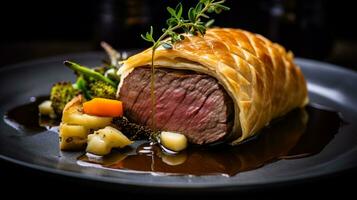 foto do carne Wellington Como uma prato dentro uma sofisticado restaurante. generativo ai