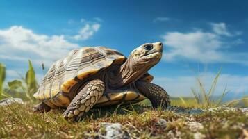 foto do uma tartaruga debaixo azul céu. generativo ai