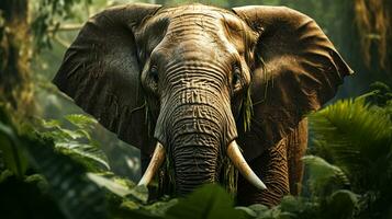 fechar-se foto do uma elefante olhando qualquer direção em selva. generativo ai