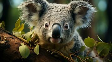 fechar-se foto do uma coala olhando qualquer direção em selva. generativo ai